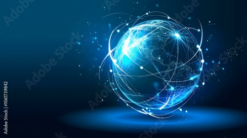 Abstract digital map, Futuristic globe with abstract connected lines, information network planet, cyberspace world and cyber technology