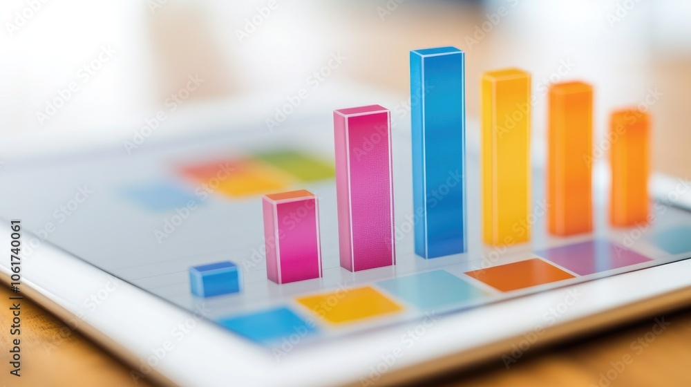 Colorful Bar Graph on Tablet Screen Display Colorful Bar Graph on Tablet Screen Display