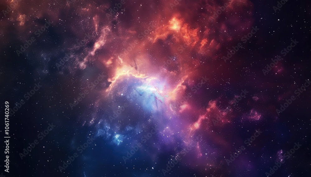 A Cosmic Nebula With Red, Orange, And Blue Hues A Cosmic Nebula With Red, Orange, And Blue Hues