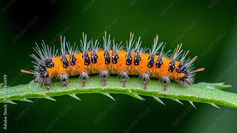 Bright Caterpillar on Green Leaf in Nature Bright Caterpillar on Green Leaf in Nature