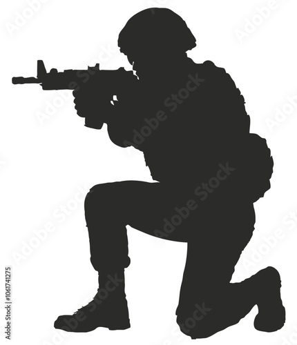 silhouette of crouching soldier with a rifle in his hand