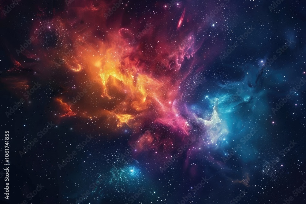 A Cosmic Nebula with Vibrant Red, Orange, and Blue Hues A Cosmic Nebula with Vibrant Red, Orange, and Blue Hues