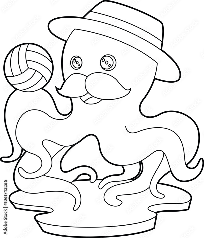 Fototapeta premium Octopus Volleyball player Volleyball Animal Vector Graphic Art Illustration