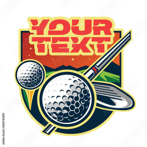 Golf logo. Golf putter and ball. Vector illustration