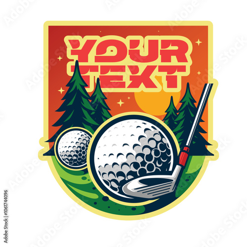 Golf logo. Golf putter and ball. Vector illustration