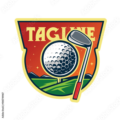 Golf logo. Golf putter and ball. Vector illustration