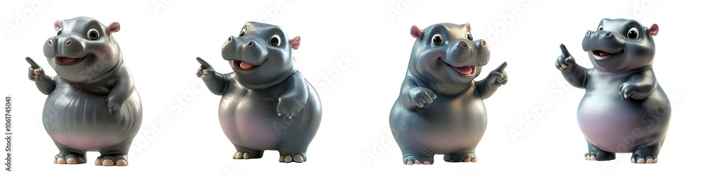 A set of adorable cartoon hippos showcasing different playful poses, perfect for children's illustrations and playful themes. A set of adorable cartoon hippos showcasing different playful poses, perfect for children's illustrations and playful themes.
