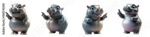 A set of adorable cartoon hippos showcasing different playful poses, perfect for children's illustrations and playful themes. photo