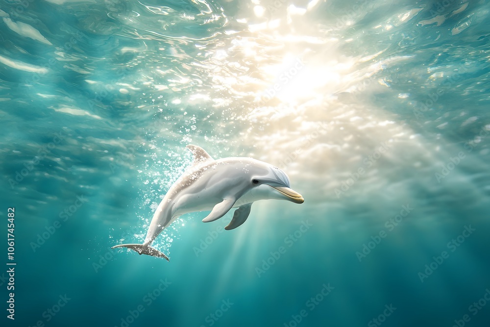 Naklejka premium Serene Dolphin Swimming Near Ocean Surface