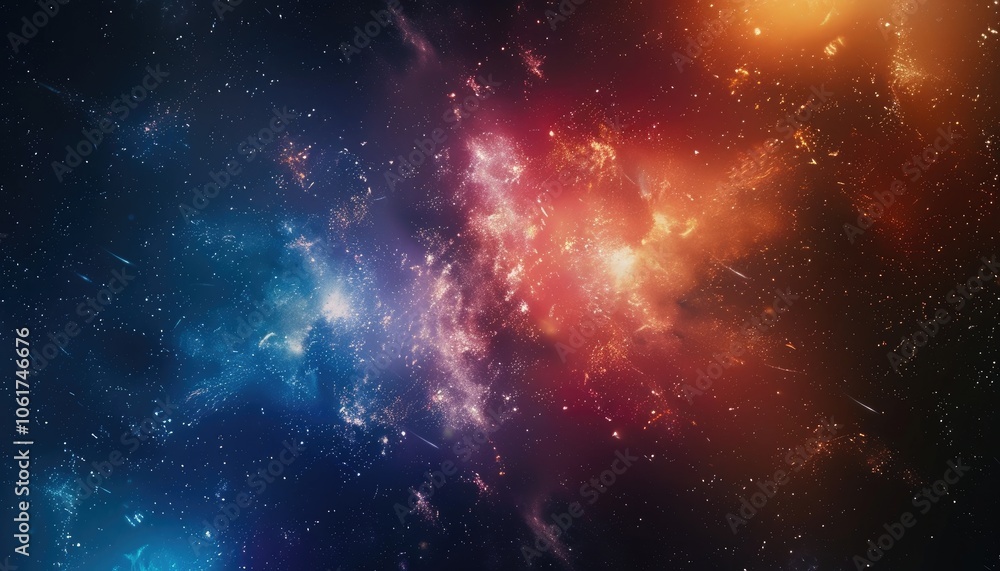 Fototapeta premium A Celestial Tapestry of Blue and Orange Nebulae with Scattered Stars