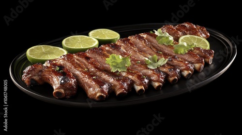 Grilled Ribs with Lime and Fresh Herbs on Platter