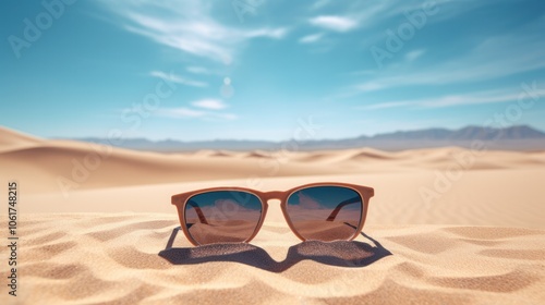 Wallpaper Mural Stylish sunglasses with mirrored lenses reflecting the bright desert sky lying on the cracked Torontodigital.ca