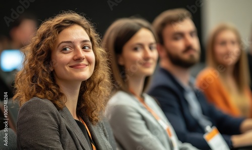 Young woman smiling conference