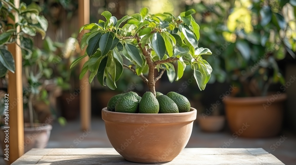 Avocado Tree with Ripe Fruit Growing in a Pot Avocado Tree with Ripe Fruit Growing in a Pot