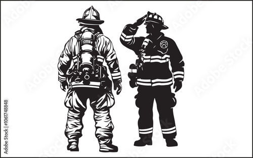 Fire Fighter silhouette Vector Art Icons and Graphics eps10 and jpg Free Download on adobestok 