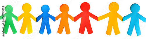 United people human chain, collaborative isolated paper friendship teamwork, harmonious unity group social concept, connected community diversity, partnership togetherness cooperative