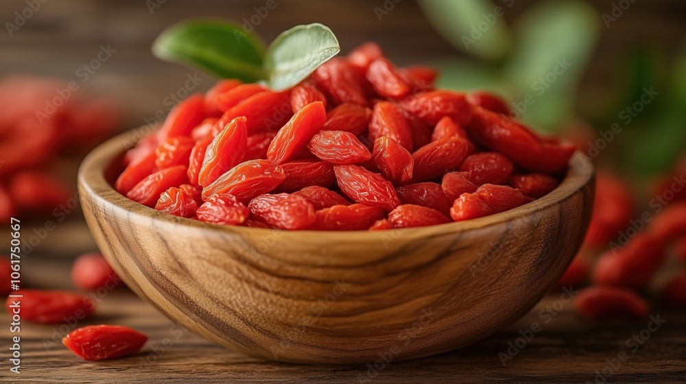 Vibrant Red Goji Berries in a Wooden Bowl Vibrant Red Goji Berries in a Wooden Bowl