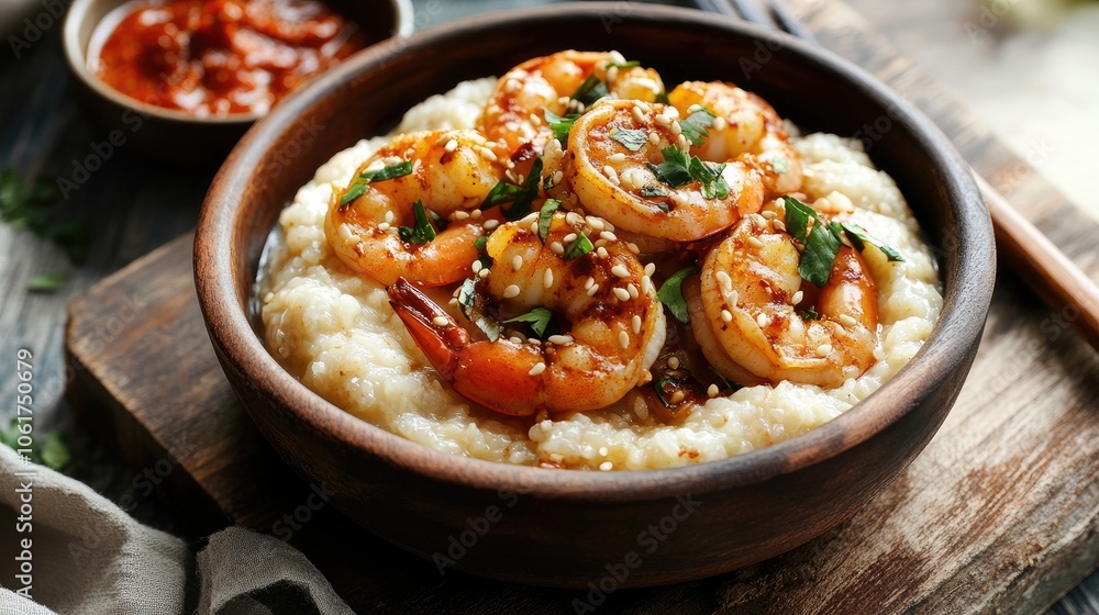 Shrimp and Grits with Spicy Sauce and Herbs Shrimp and Grits with Spicy Sauce and Herbs