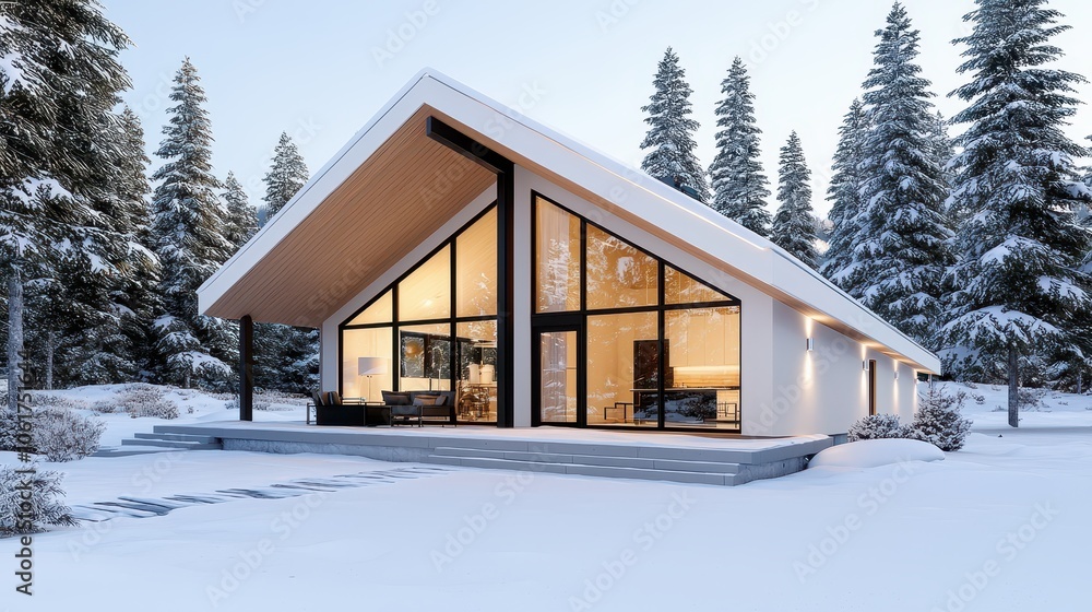 Cozy Winter Cabin Surrounded by Snowy Pines Cozy Winter Cabin Surrounded by Snowy Pines