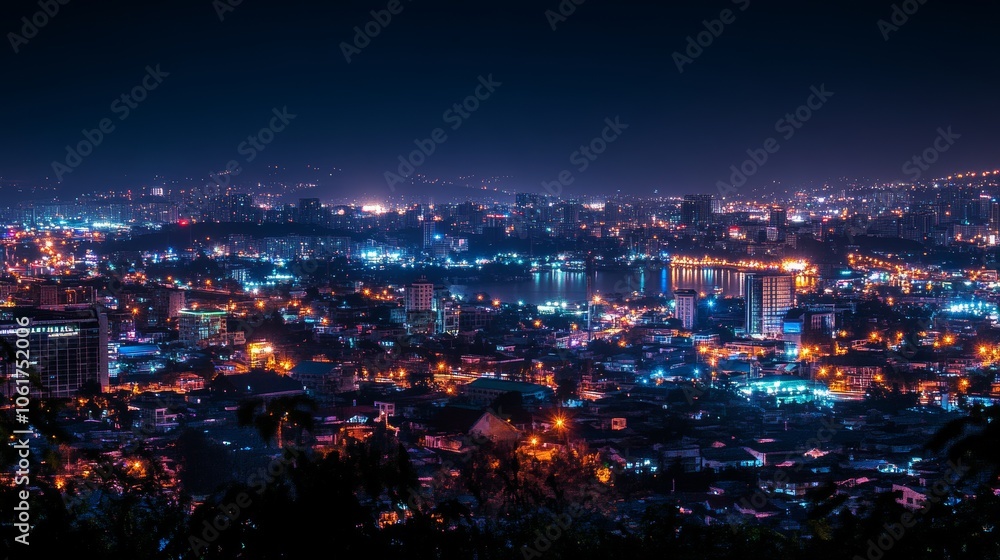 Vibrant Nighttime Cityscape: An Energetic Adventure Awaits in a People-Free Urban Landscape. Vibrant Nighttime Cityscape: An Energetic Adventure Awaits in a People-Free Urban Landscape.