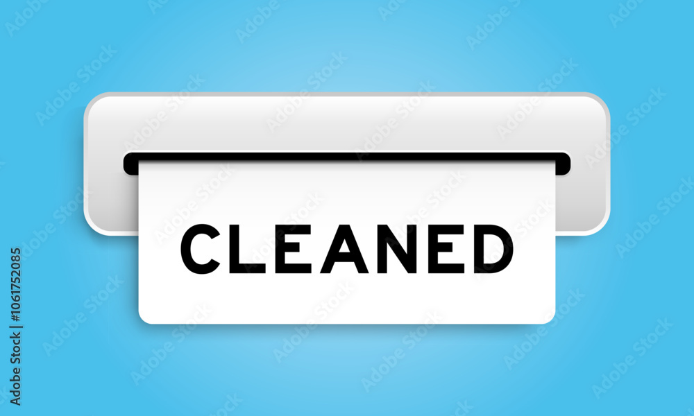 White coupon banner with word cleaned from machine on blue color background White coupon banner with word cleaned from machine on blue color background