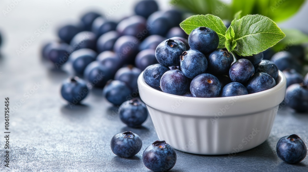 Blueberries in small white bowl bright table background Blueberries in small white bowl bright table background