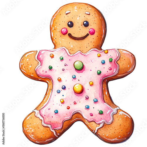 Festive Gingerbread Figures with Holiday Decorations, Adorable gingerbread characters with festive bows, holly accents, and Christmas decorations, perfect for holiday designs, greeting cards