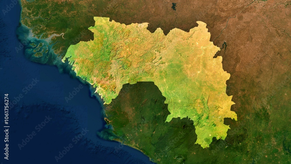 4K Guinea Territory Map in Africa, High Resolution Satellite View, Widescreen 4K Resolution 4K Guinea Territory Map in Africa, High Resolution Satellite View, Widescreen 4K Resolution