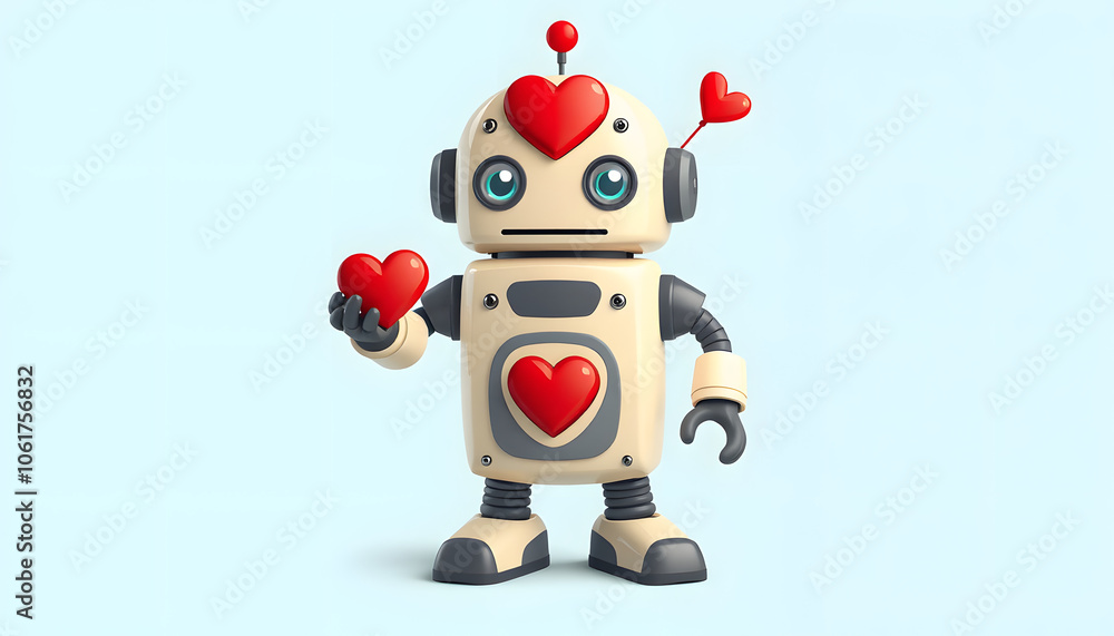 Cute 3d Retro Robot obot with red heart. Isolated. Contains clip isolated with white highlights, png Cute 3d Retro Robot obot with red heart. Isolated. Contains clip isolated with white highlights, png