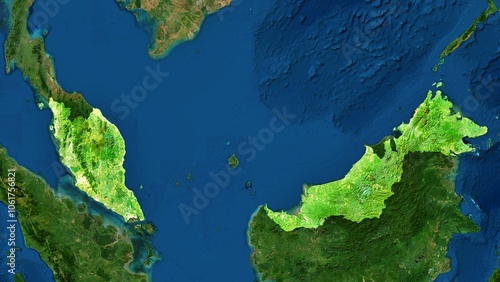 Photography 4K Malaysia Territory Map in Asia, High Resolution Satellite View, Widescreen 4K