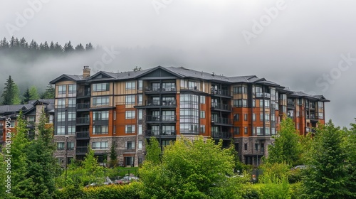 Modern Apartment Building in Foggy Environment