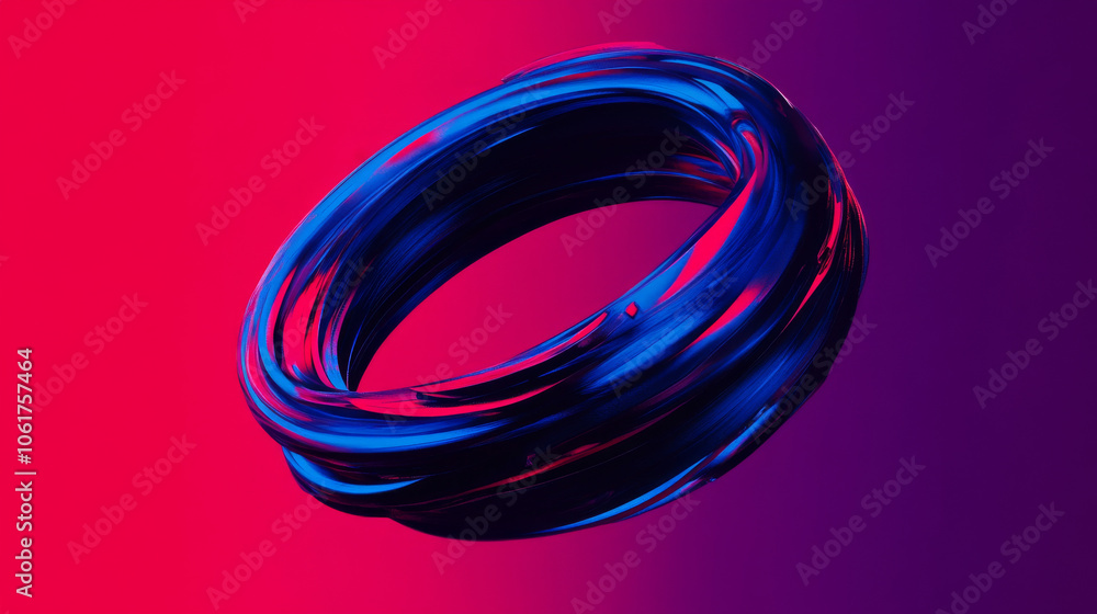 A vibrant abstract 3D ring with swirling blue and red colors, set against gradient background. This dynamic design evokes sense of movement and energy A vibrant abstract 3D ring with swirling blue and red colors, set against gradient background. This dynamic design evokes sense of movement and energy
