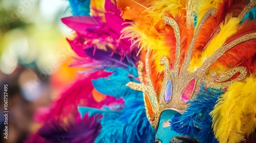 Carnival feathered headdress colorful parade background