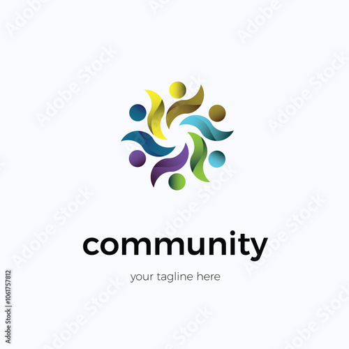 Community or media logo with colorful rotating human object concept