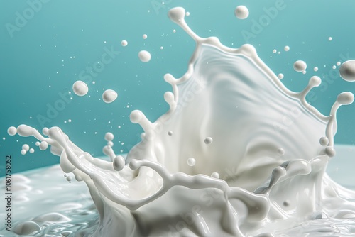 Splash of milk on a blue background. Natural product, advertising photo. photo