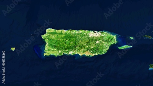 4K Puerto Rico Territory Map in Caribbean Sea, High Resolution Satellite View, Widescreen 4K Resolution