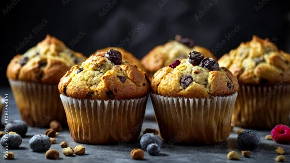 Assortment of muffin on a granite table, Assortment of muffin on a granite table,
