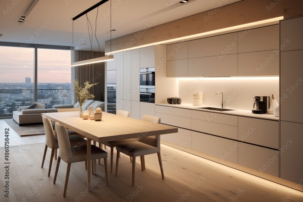 Modern minimalist kitchen with city view Modern minimalist kitchen with city view