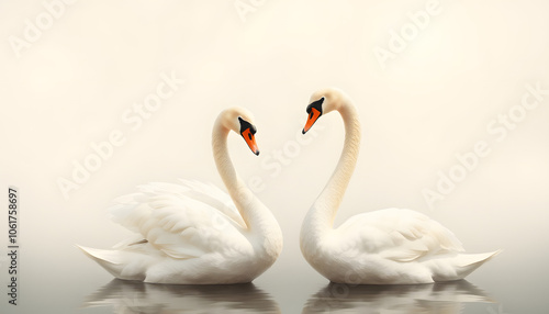 Fototapeta Naklejka Na Ścianę i Meble -  a pair of swan vintage background isolated with white highlights, png