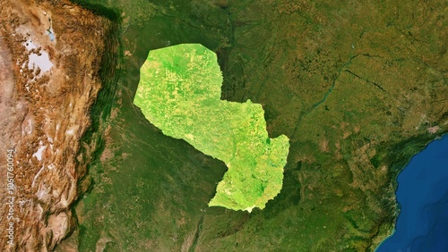 Tableau sur toile 4K Paraguay Territory Map in South America, High Resolution Satellite View, Wide