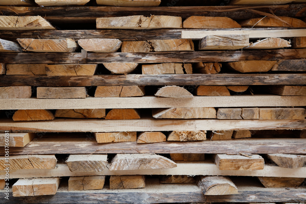 Stacked wooden boards in the woodworking industry. Stacked wooden boards in the woodworking industry.