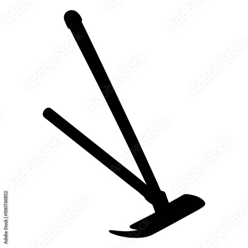 Silhouette of a hoe and rake gardening tools on a white background