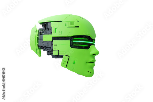 Futuristic Green Robot Head with Tech Elements