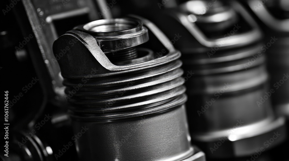 Close-up of Engine Component in Black and White Close-up of Engine Component in Black and White