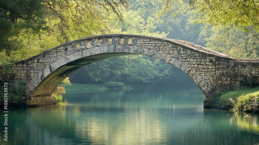 Elegant stone bridge over a tranquil body of water background Elegant stone bridge over a tranquil body of water background