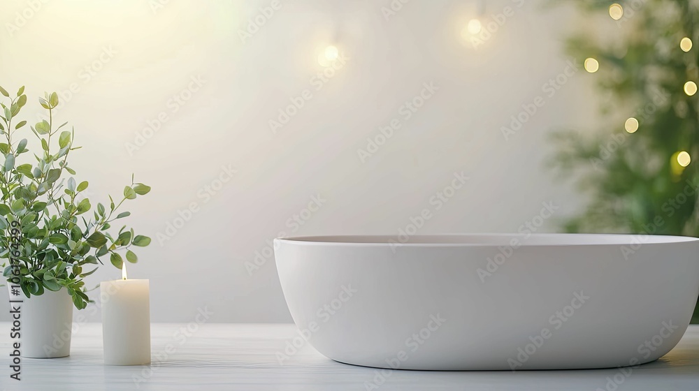 Relaxing bath scene for digestive discomfort relief, tranquil lighting, soft textures