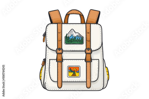 Stylish White Backpack with Nature Patches