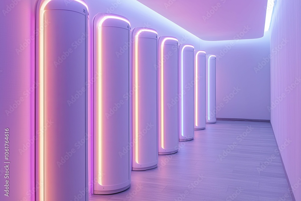 AI-driven health assessment booths use real-time data to suggest personalized fitness regimens, illuminated by dynamic, colorful lighting. AI-driven health assessment booths use real-time data to suggest personalized fitness regimens, illuminated by dynamic, colorful lighting.