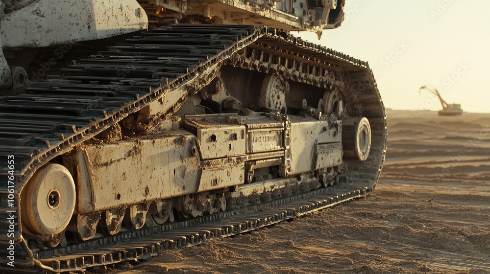 Heavy Machinery in Desert Sand at Dusk Heavy Machinery in Desert Sand at Dusk