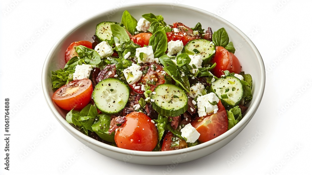 Fresh Greek Salad with Tomatoes, Cucumbers, Feta Cheese, and Basil Fresh Greek Salad with Tomatoes, Cucumbers, Feta Cheese, and Basil